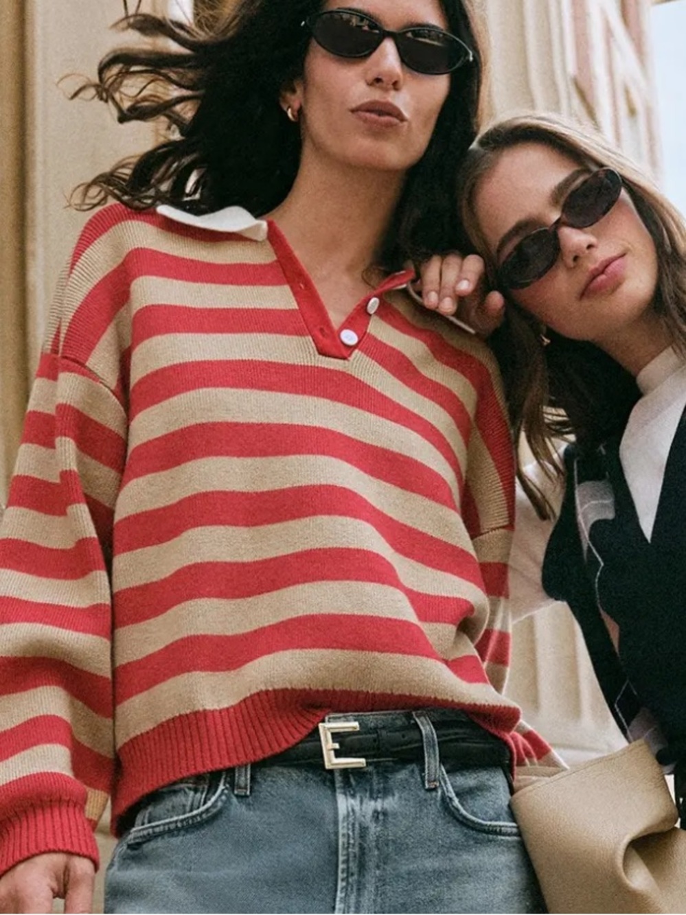 WAYF Cindy Striped Johnny Collar Sweater